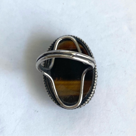 Vintage Tigers Eye Sterling Silver Ring Cocktail Oval Cabachon Stone Size 6 - Picture 10 of 13